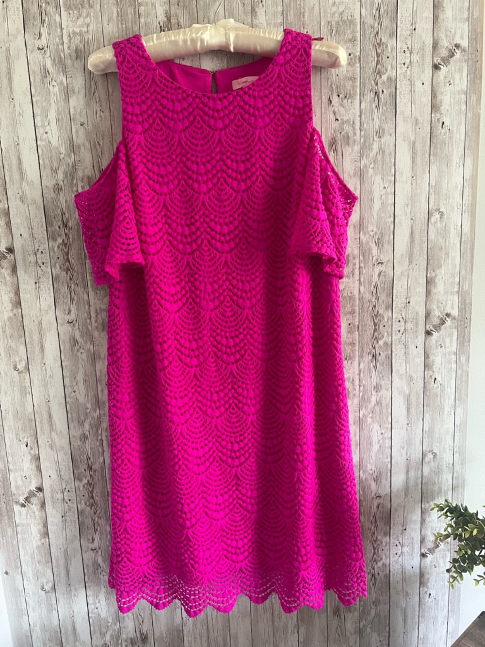 Lilly Pulitzer Somerset Cold Shoulder Swing Dress Berry Sangria Lace Cocktail Lg